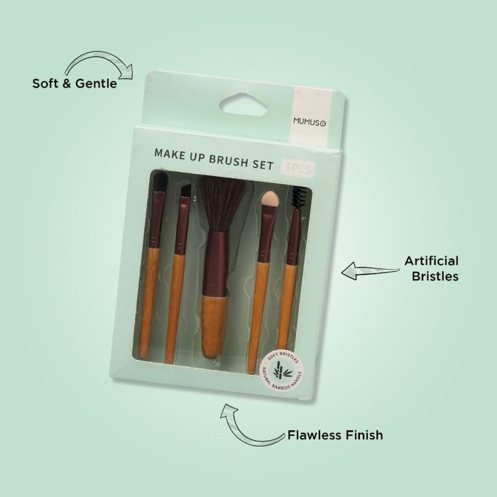 Natural Bamboo Makeup Brush Set of 5 Mumuso