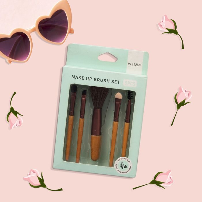 Natural Bamboo Makeup Brush Set of 5 Mumuso