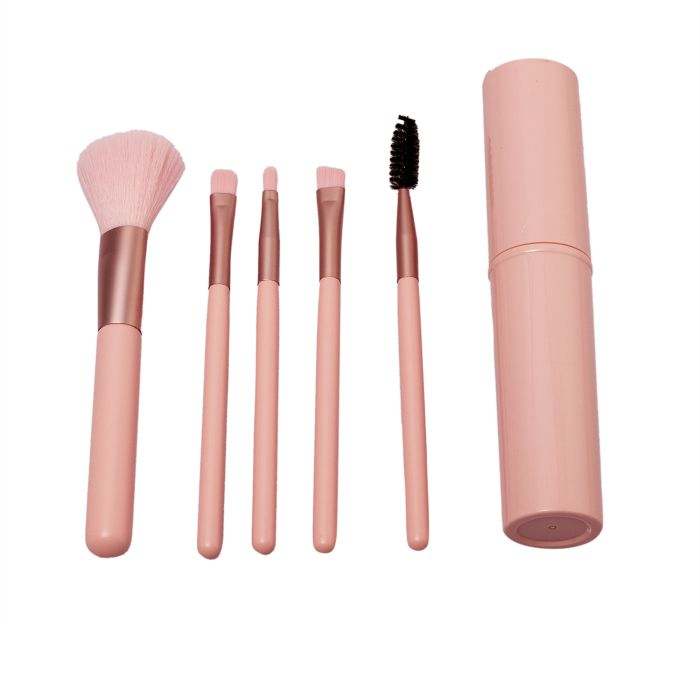 Pink Cosmetic Brush Set with Storage Case - Set of 5 Mumuso