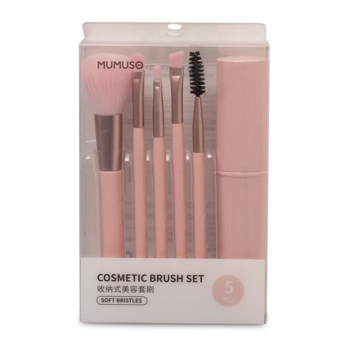 Pink Cosmetic Brush Set with Storage Case - Set of 5 Mumuso