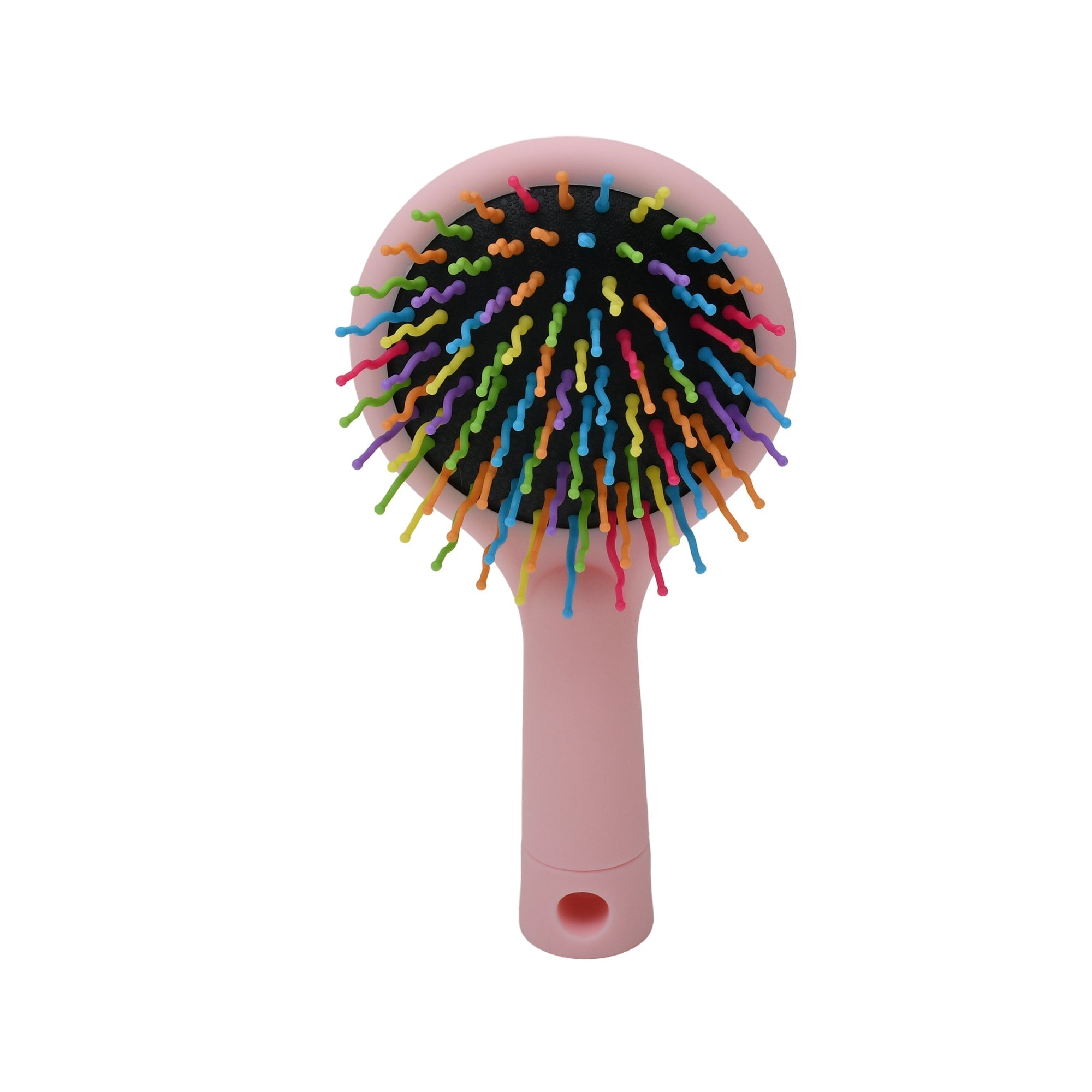 Rainbow bristle Hair Brush with Round Mirror- Pink Mumuso