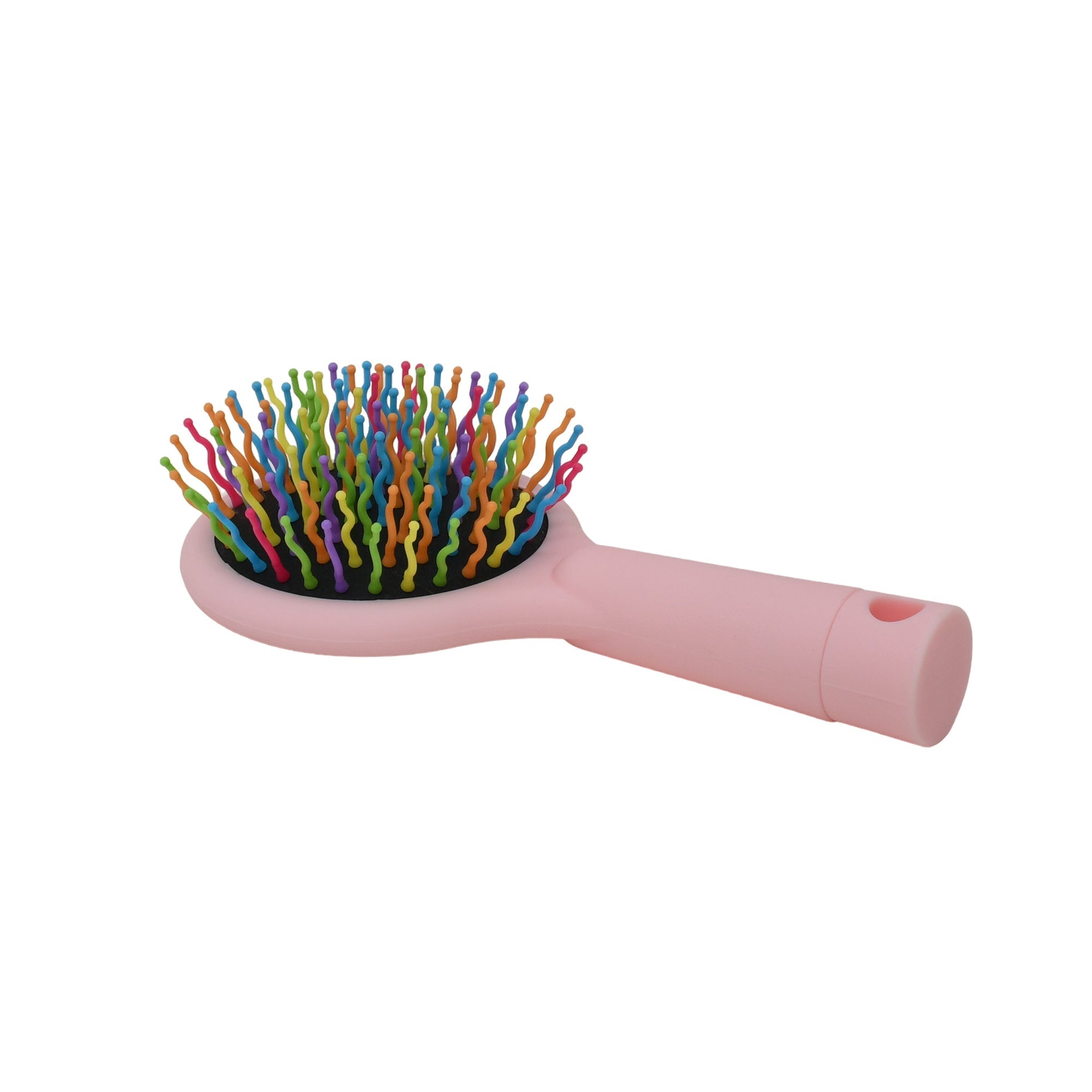 Rainbow bristle Hair Brush with Round Mirror- Pink Mumuso
