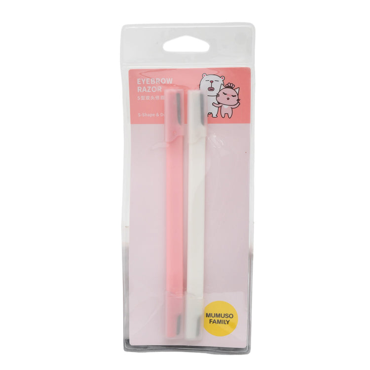 S-Shaped Dual End Eyebrow Razor - White & Pink Mumuso