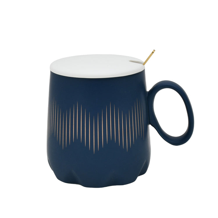 Stylish Blue and Gold Lines Ceramic Mug - Blue Mumuso