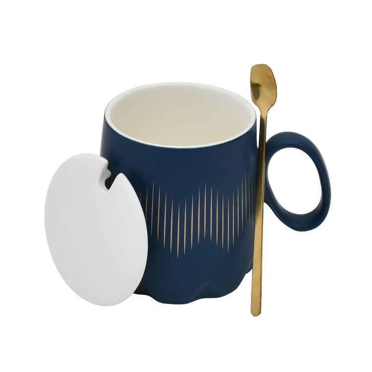 Stylish Blue and Gold Lines Ceramic Mug - Blue Mumuso