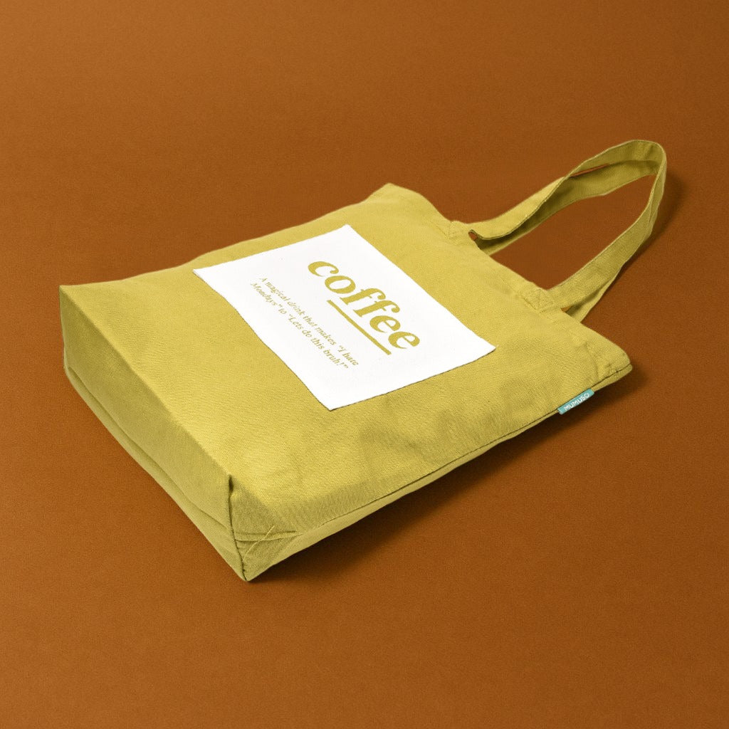 Mumuso Canvas "Coffee" Tote Bag -Olive Green