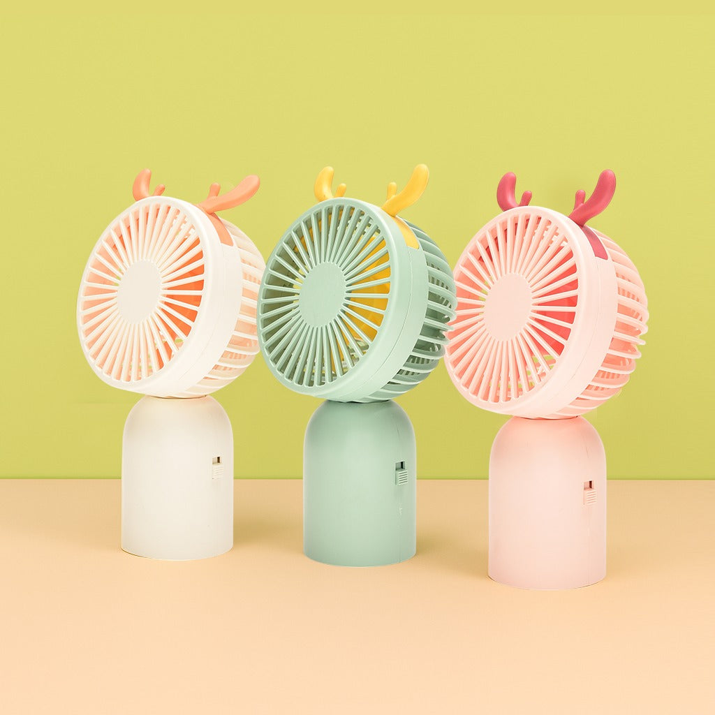 Mini Electric Handfan with Antlers- Pink/ White/ Green