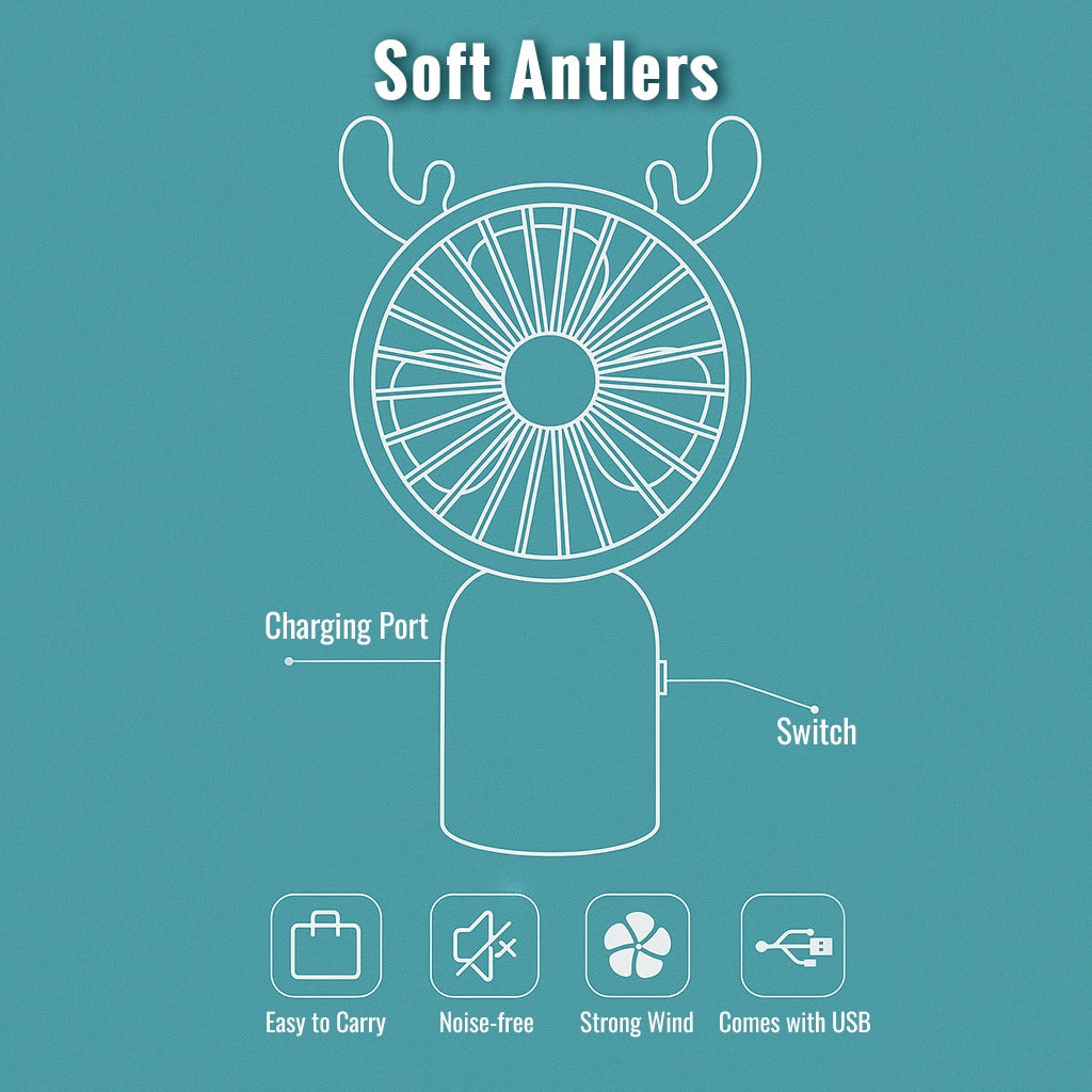 Mini Electric Handfan with Antlers- Pink/ White/ Green