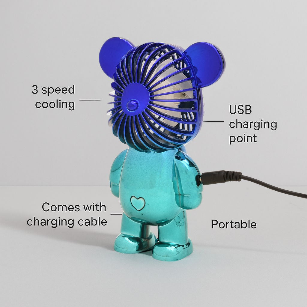 Breezy Bear Electroplated Mini Desk Fan- Blue Gradient