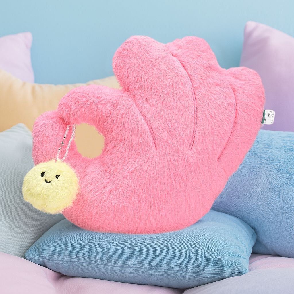 OK Sign- Shaped Plush Pillow- Pink/ Blue