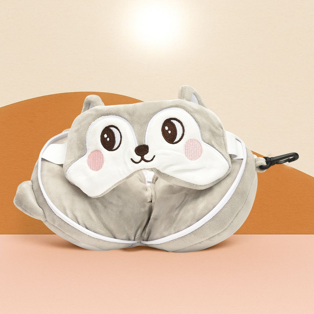 Dual Use Cartoon Plush Neck Pillow- Eyemask Combo