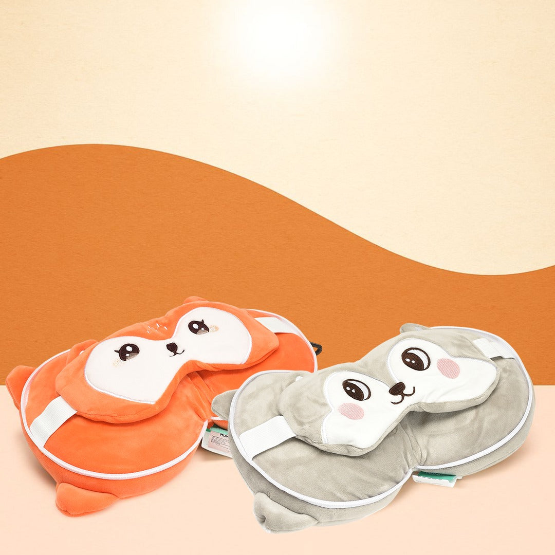 Dual Use Cartoon Plush Neck Pillow- Eyemask Combo
