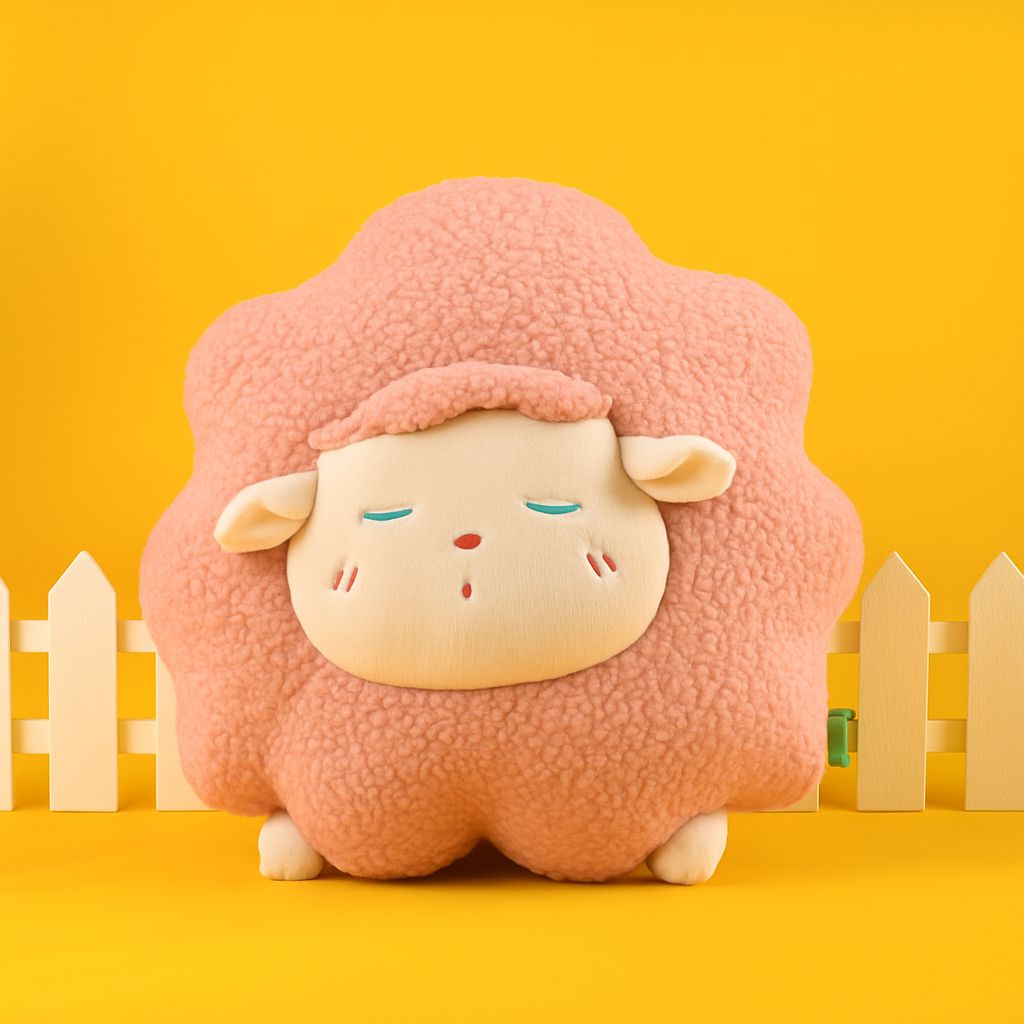 Fluffy Cute Sheep Plush Throw Pillow - Beige/Pink