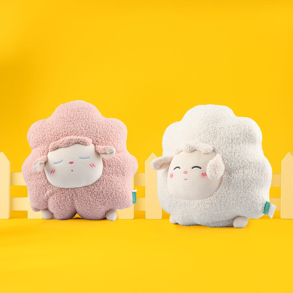 Fluffy Cute Sheep Plush Throw Pillow - Beige/Pink