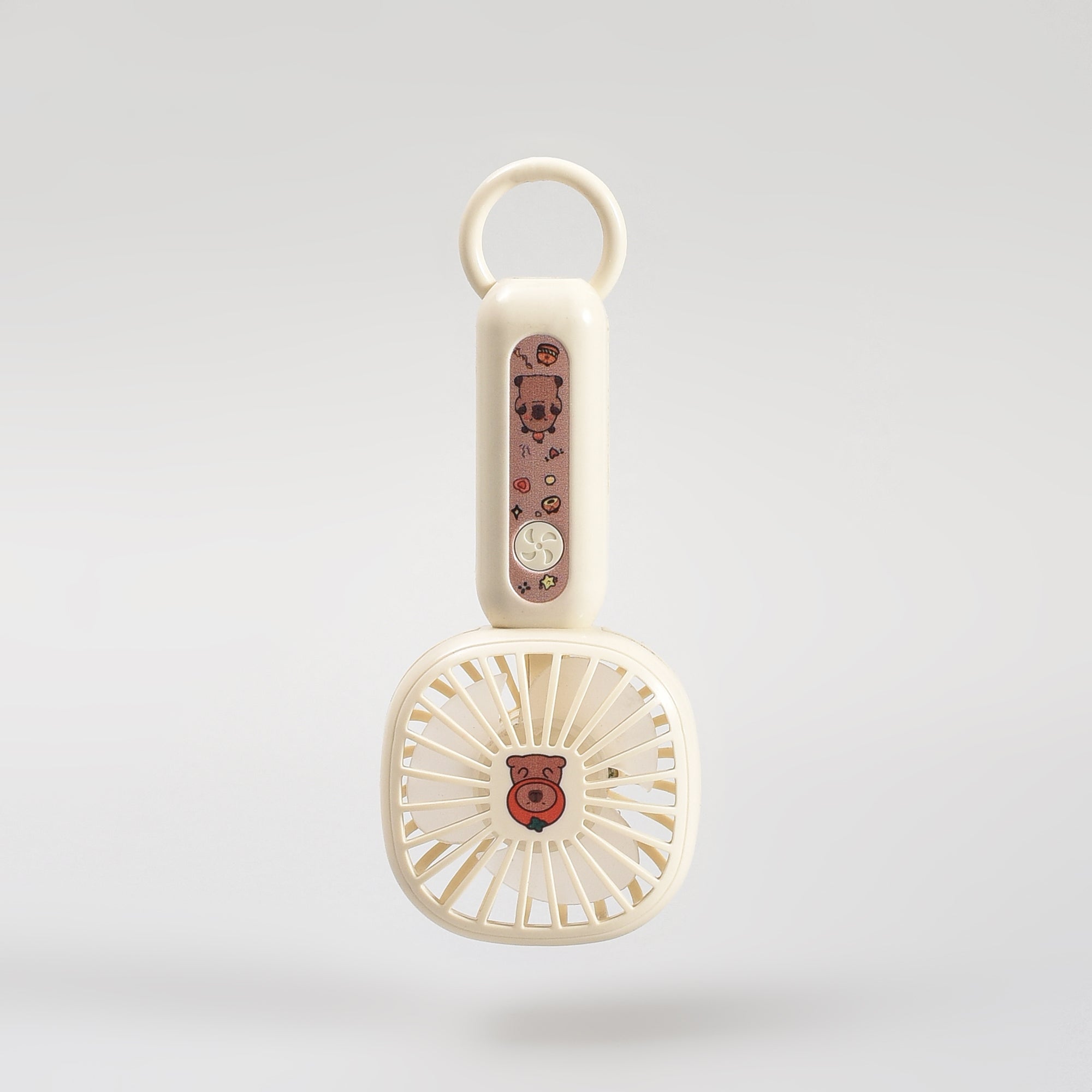 Super Cute Capybara Mini Handheld Fan with Carabiner – Beige
