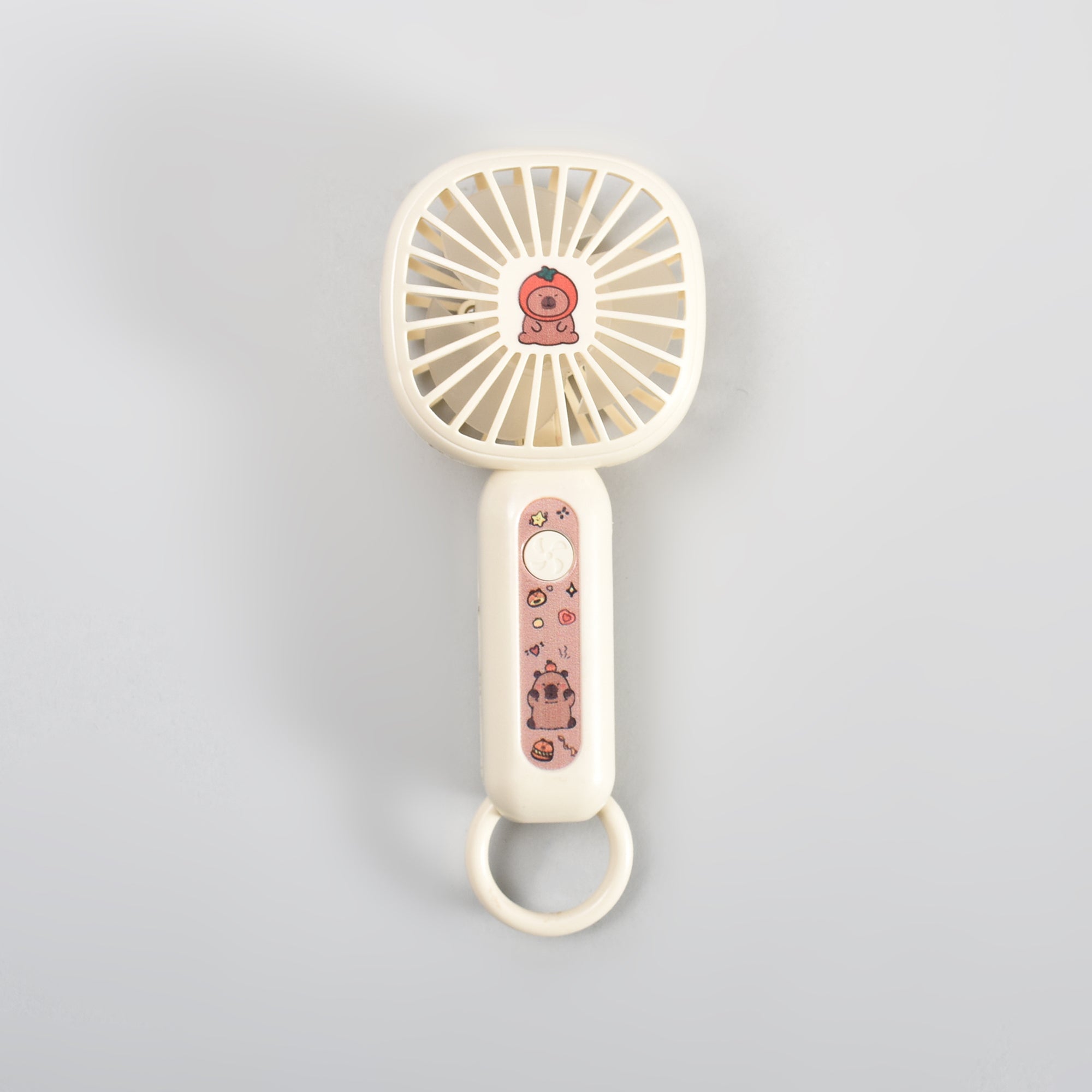 Super Cute Capybara Mini Handheld Fan with Carabiner – Beige