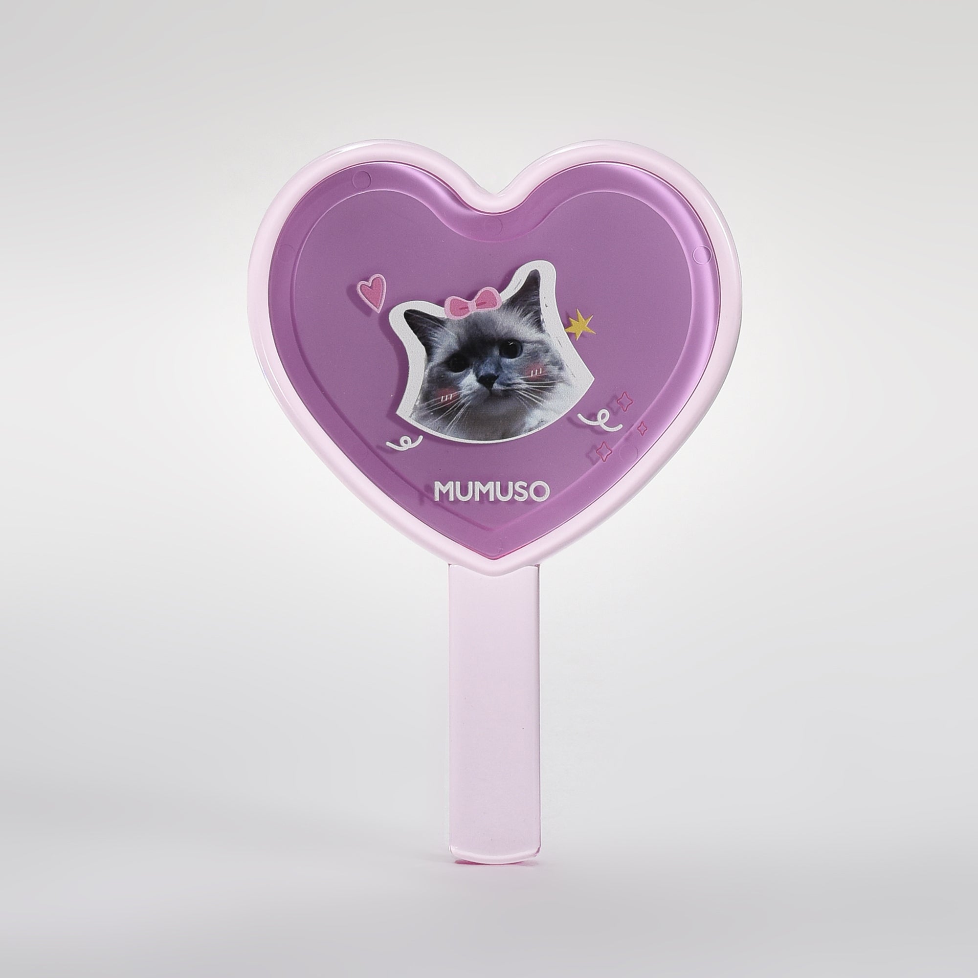 Cute Cat Heart-Shaped Handheld Mirror - Pink