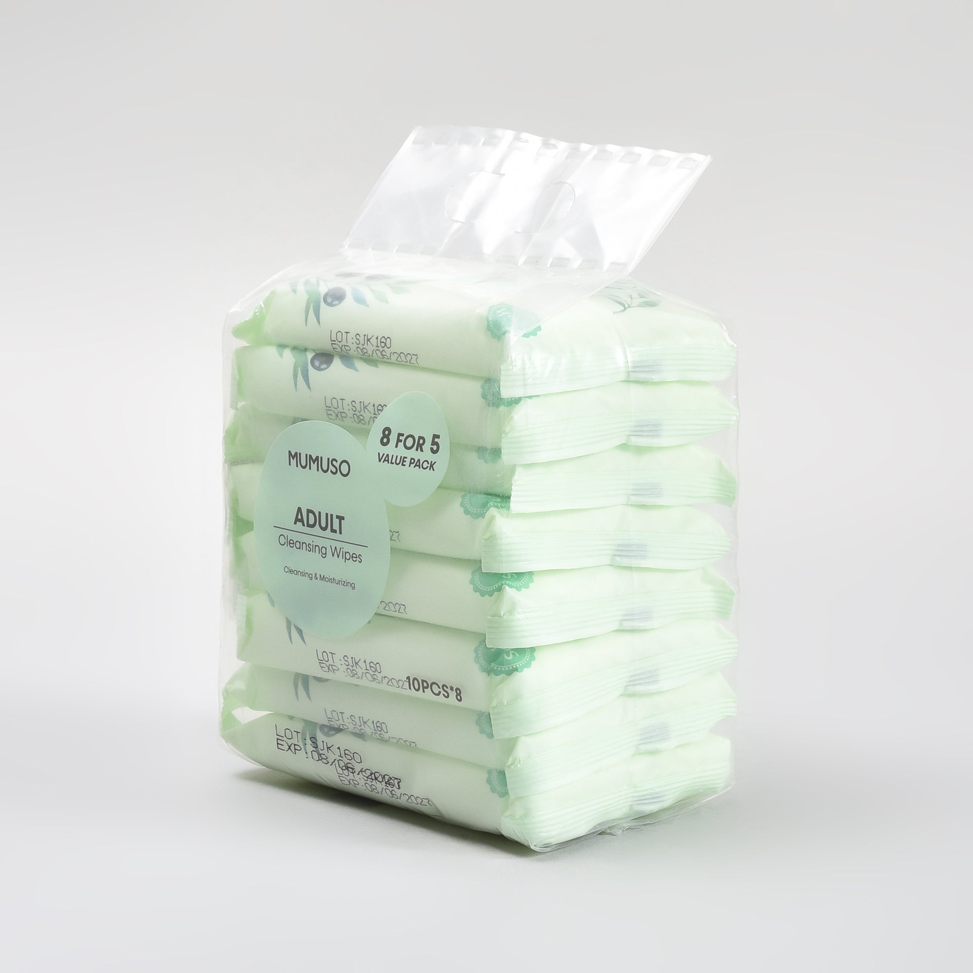 Adult Cleansing Wipes with Aloe Extract - Pack of 8 (80 pieces)