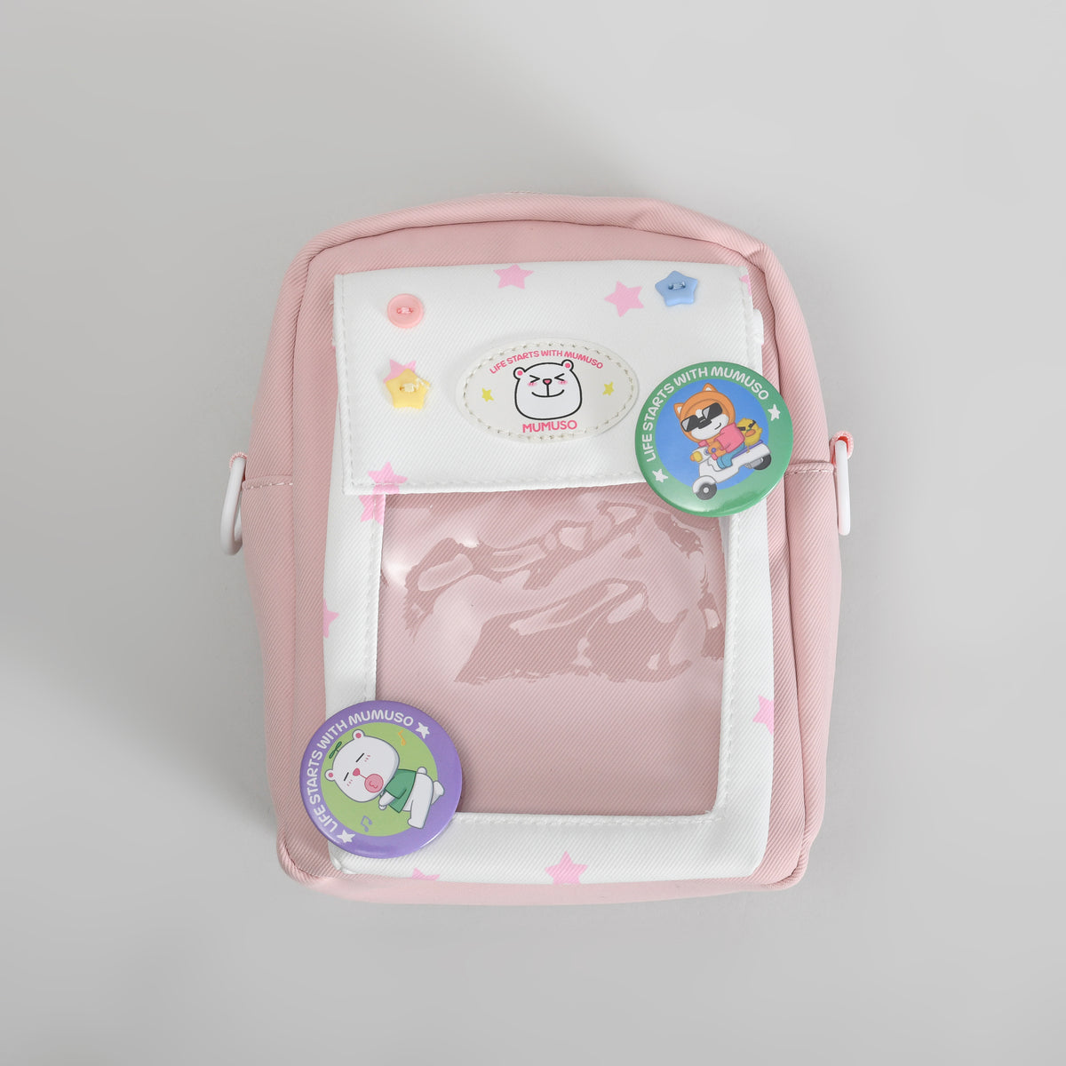 Mumuso All-Match Crossbody Bag for Kids with Badges - Pink