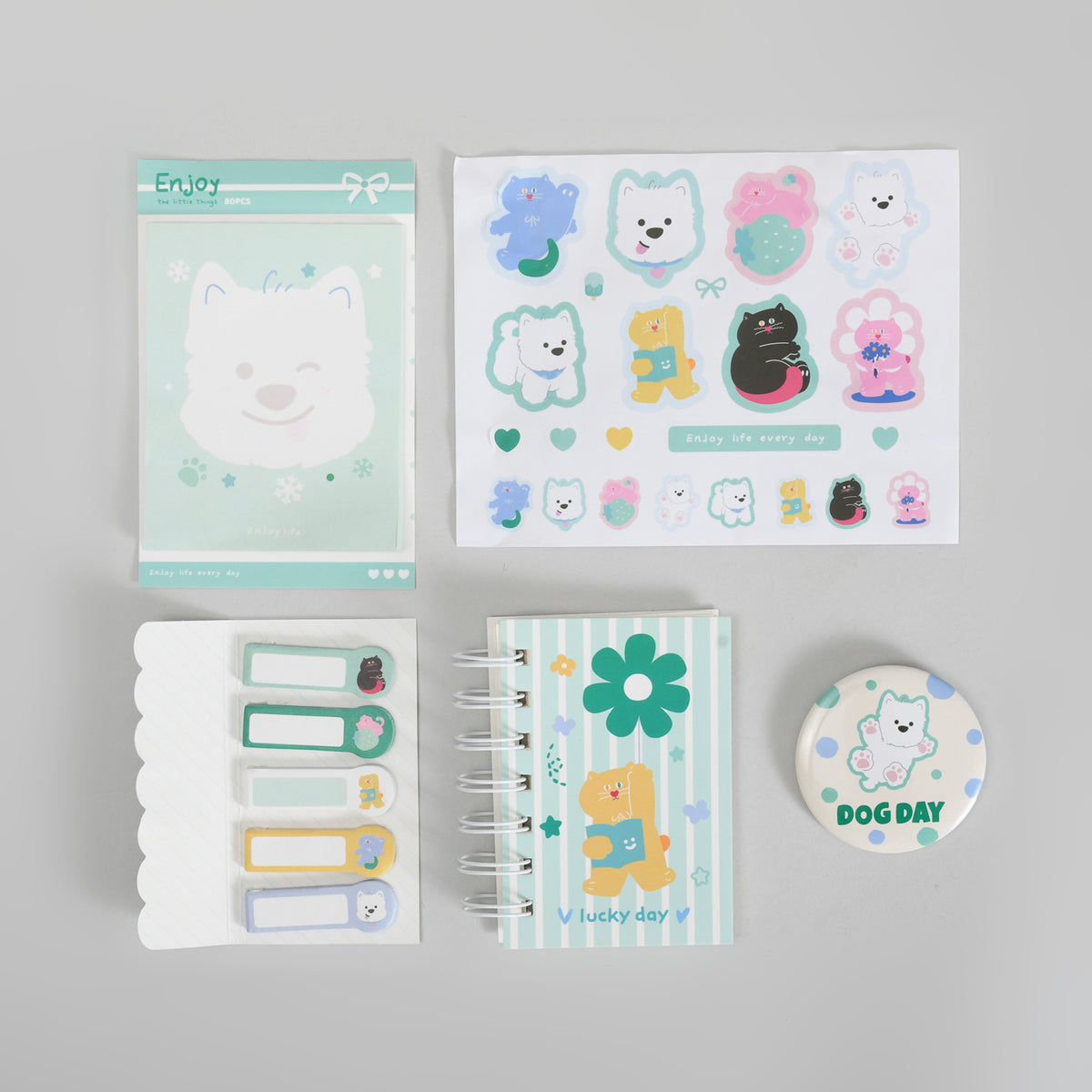 Mumuso Mini 5-Piece Stationery kit with PVC Zip Bag - Duoduo & Mimi (Green)