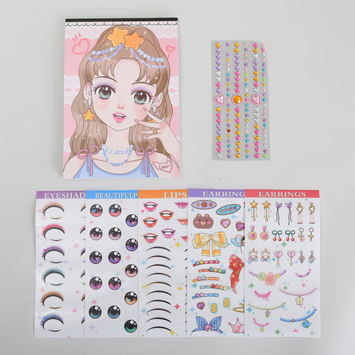 Makeup Stickers Gift Set for Girls – Dress-Up Sticker Book with Rhinestones