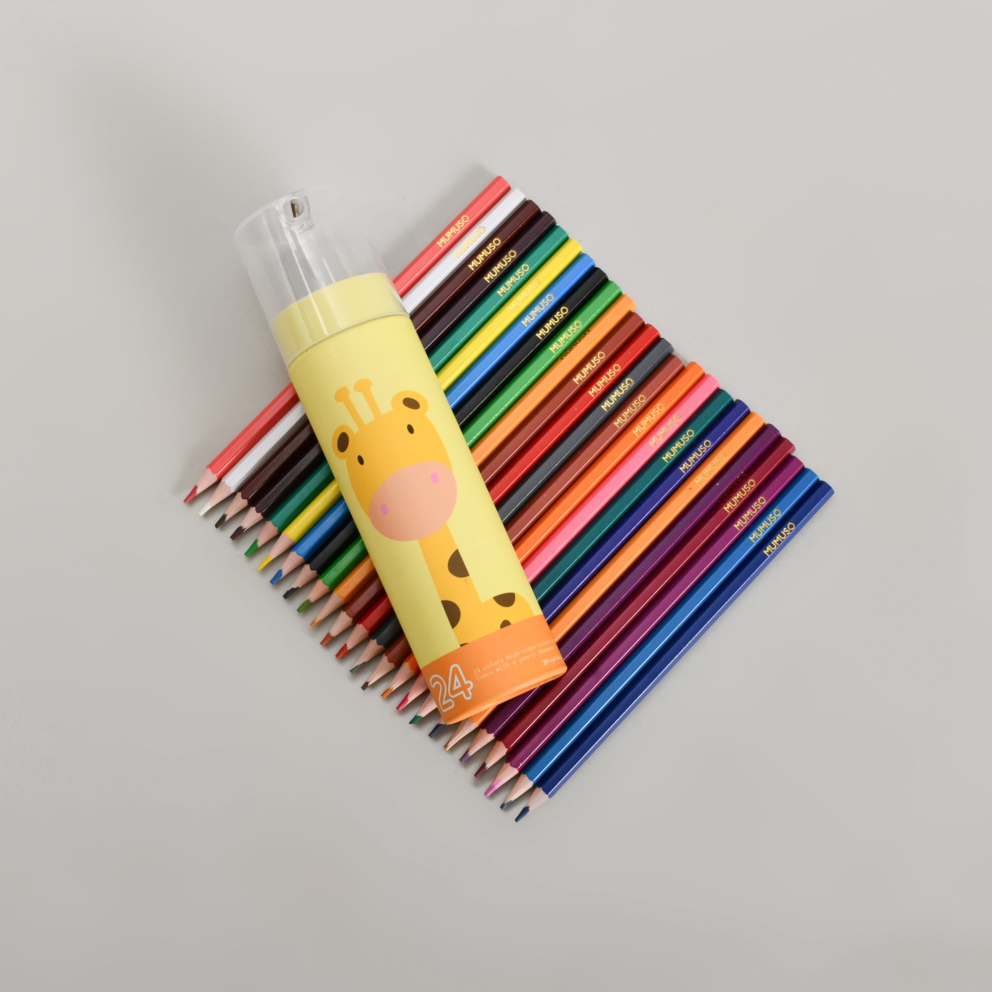 Mumuso 24 Colour Pencil Set with Sharpener in a giraffe Box