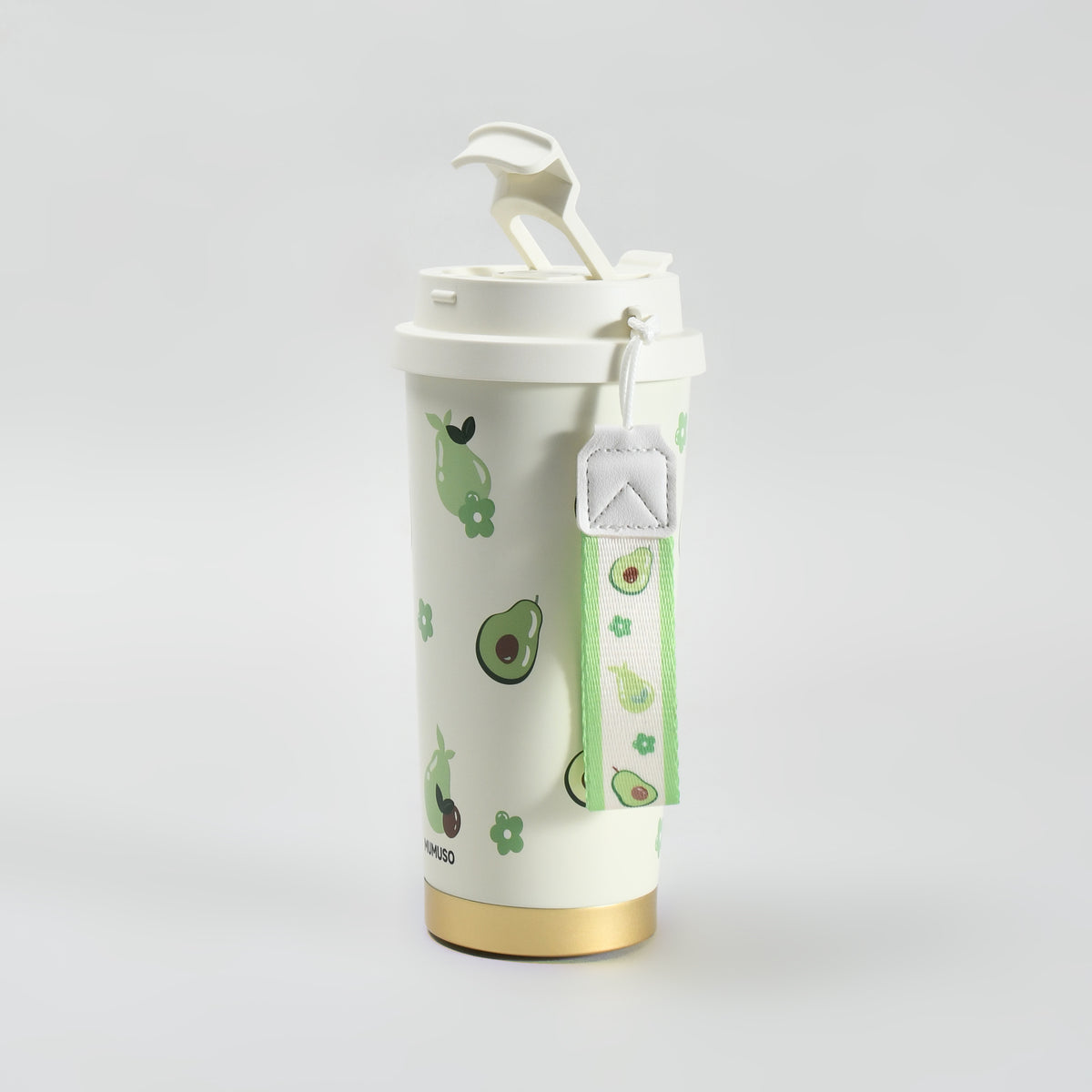 Mumuso Avocado Insulated Coffee Tumbler with Lanyard- Green/ 550ml