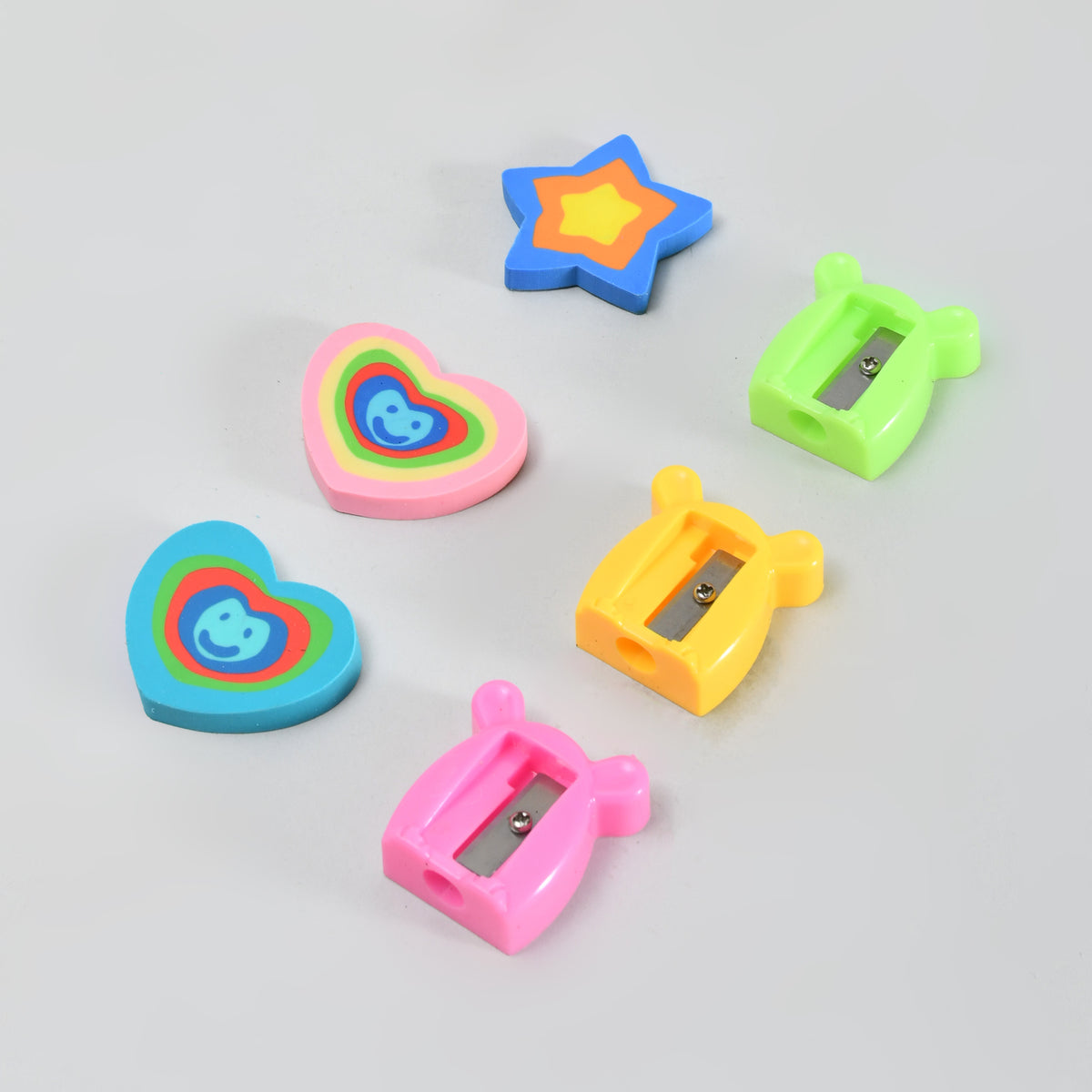Colourful Eraser & Pencil Sharpener Set- Pack of 6