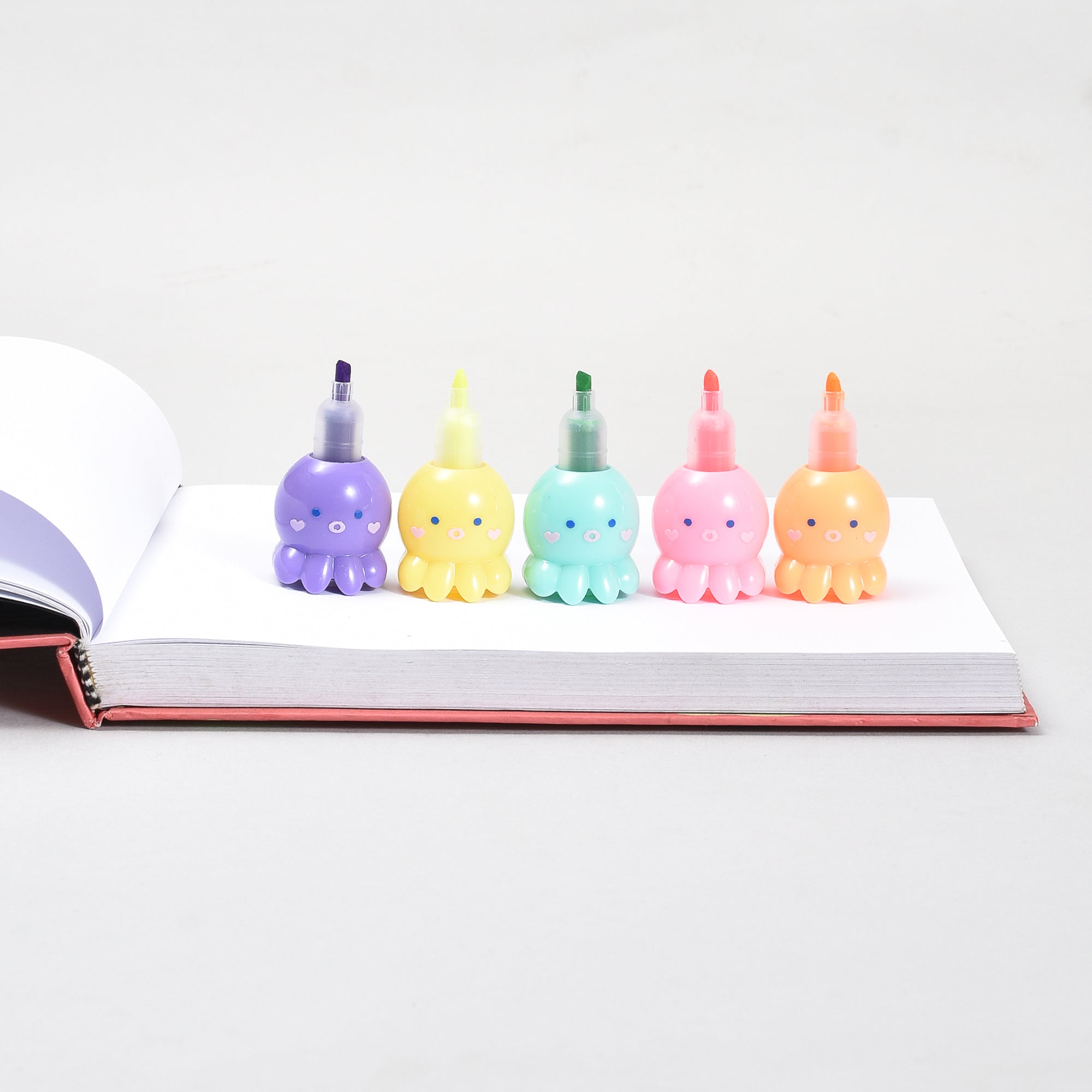 SuperCute Octopus Highlighter Set( Five Colours)- Purple/Yellow/ Green/Pink/ Orange