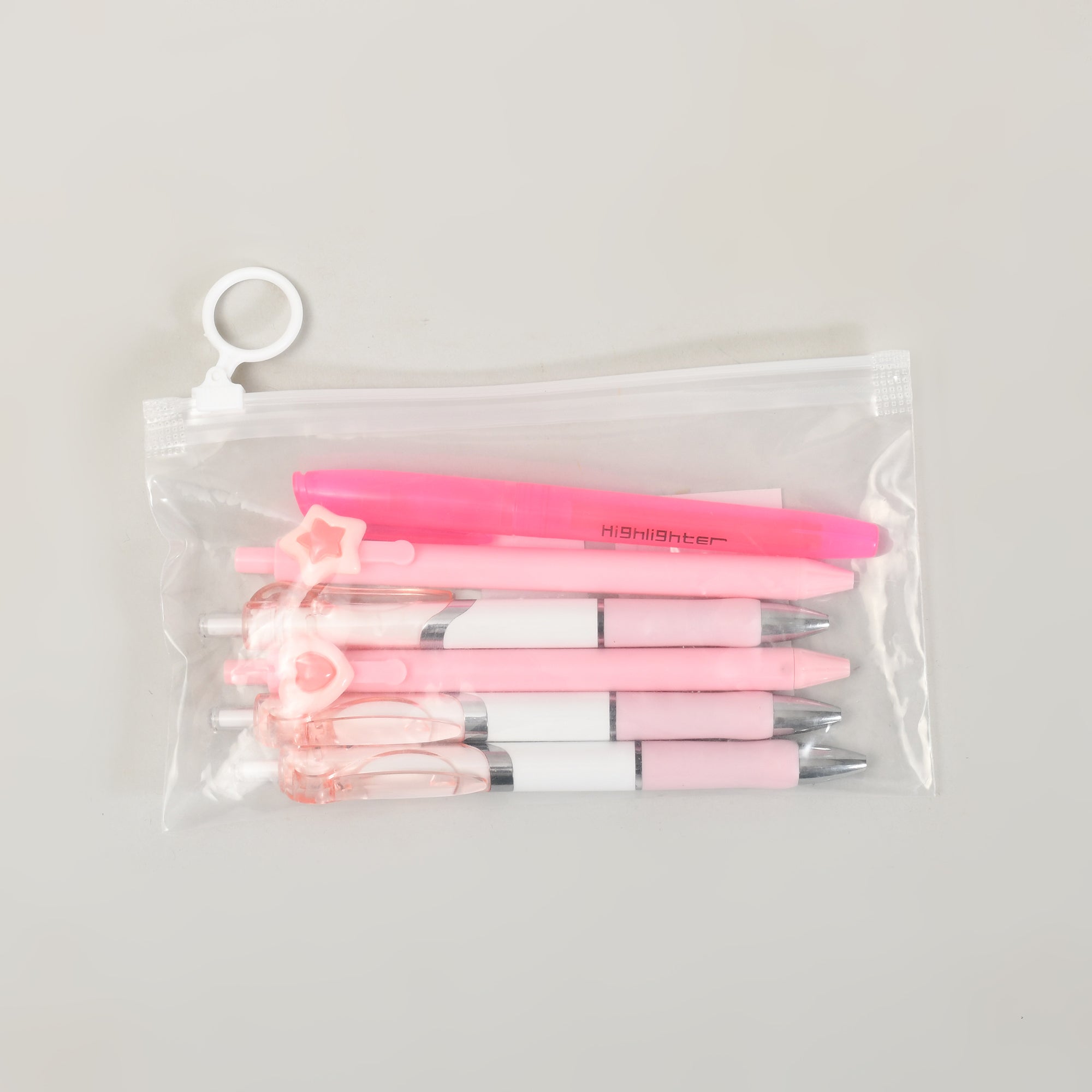 Pink Stationery 6 pc Set- Black Gel Pen, Black Ballpoint Pen & Pink Highlighter