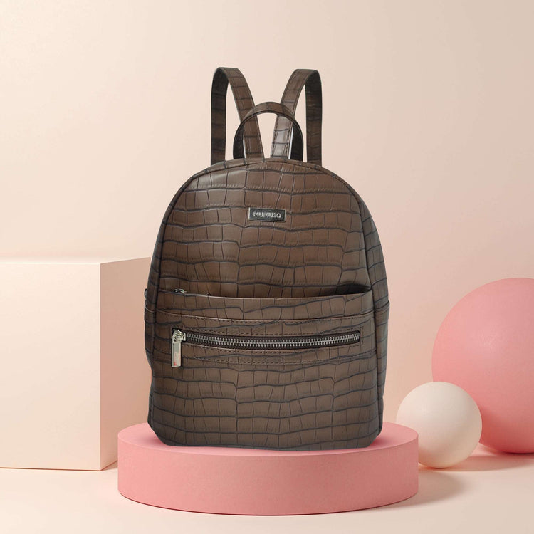 Croco Pattern Semi-Glossy Backpack Mumuso