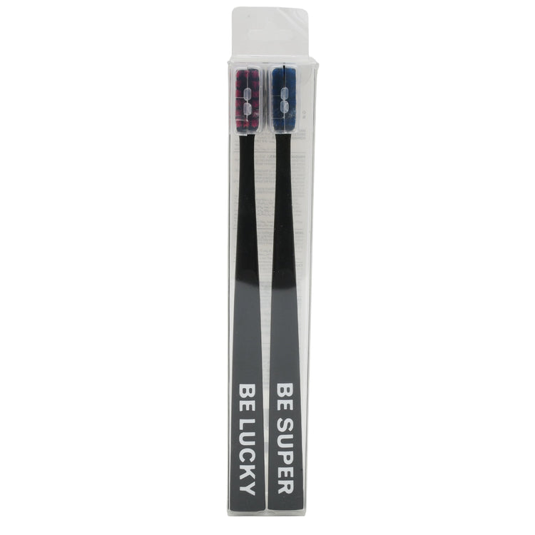 Natural Oral Care Toothbrush with Bamboo Charcoal Bristles - Pack of 2 / Black Mumuso