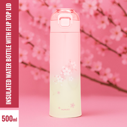 Cherry Blossom Insulated Water Bottle with Flip Top Lid- Pink/500ml
