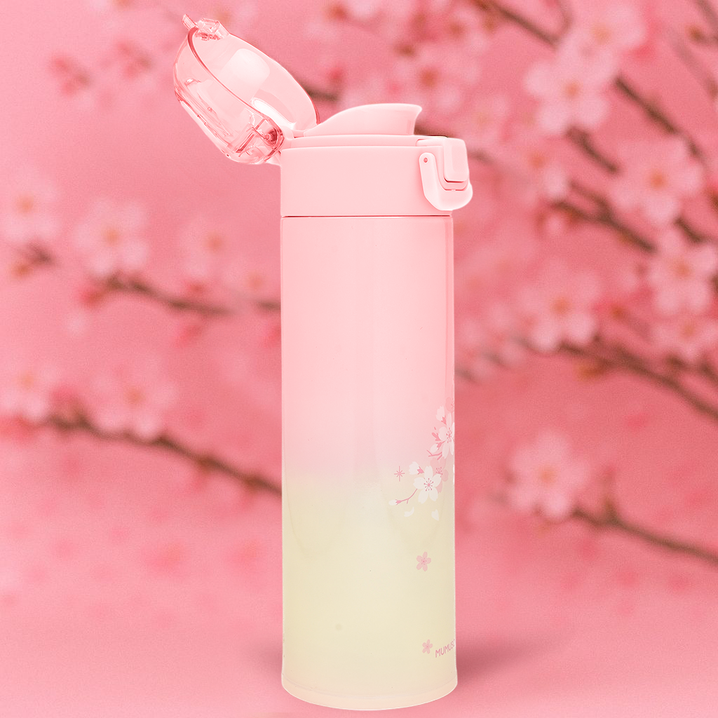 Cherry Blossom Insulated Water Bottle with Flip Top Lid- Pink/500ml