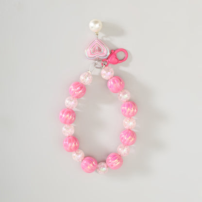 Cute Heart Beaded Phone Charm Wrist Strap- Assorted Colours