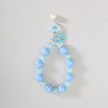 Cute Heart Beaded Phone Charm Wrist Strap- Assorted Colours