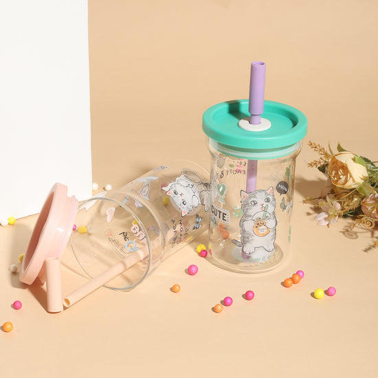 Mumuso Cute Cat Glass Tumbler- 700ml
