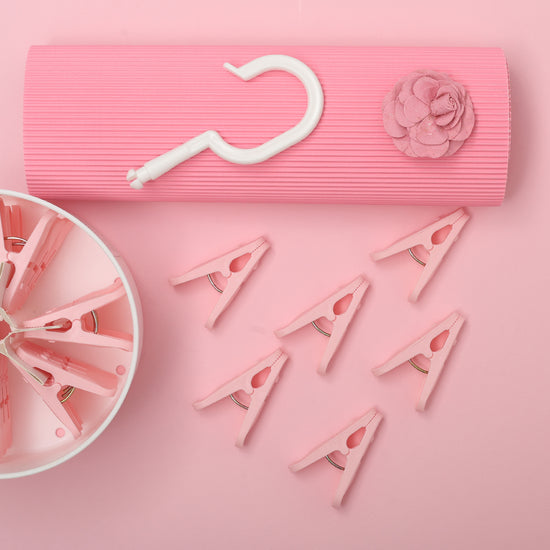 Pink Clothes Pins in a Bucket- 24 clips