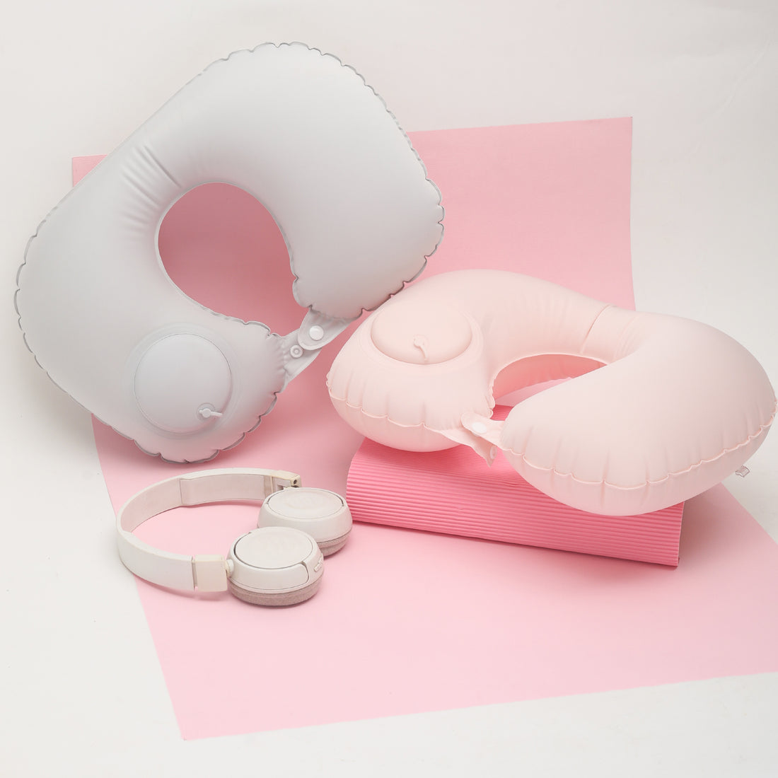 Inflatable Cooling Travel Neck Pillow- Pink and Grey