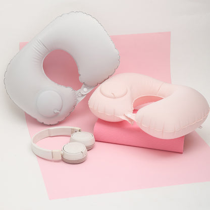 Inflatable Cooling Travel Neck Pillow- Pink and Grey