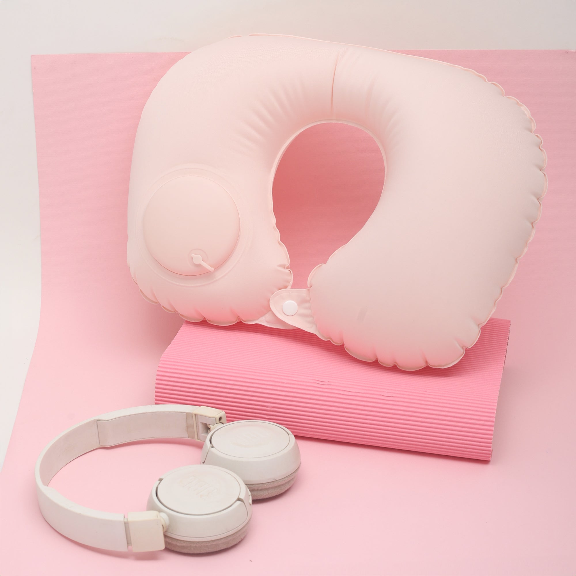 Inflatable Cooling Travel Neck Pillow- Pink and Grey