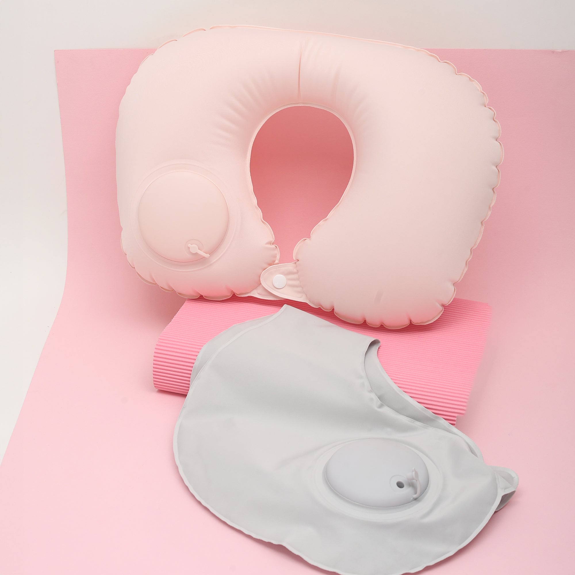 Inflatable Cooling Travel Neck Pillow- Pink and Grey