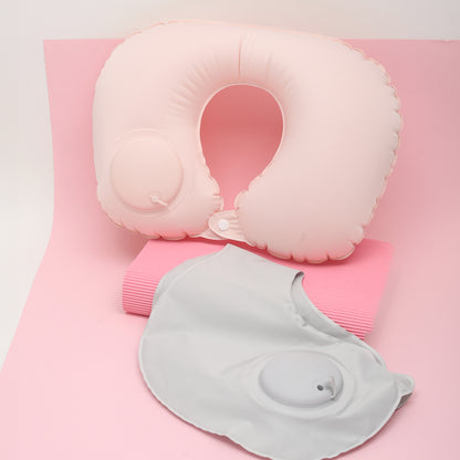 Inflatable Cooling Travel Neck Pillow- Pink and Grey
