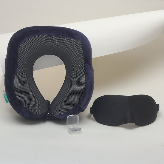 Mumuso Travel Comfort Set – Neck pillow, Sleeping Eye mask, Ear Plugs