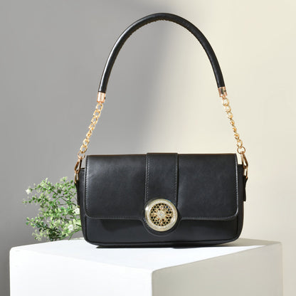 Mumuso Classic Black Shoulder Bag with Gold Chain
