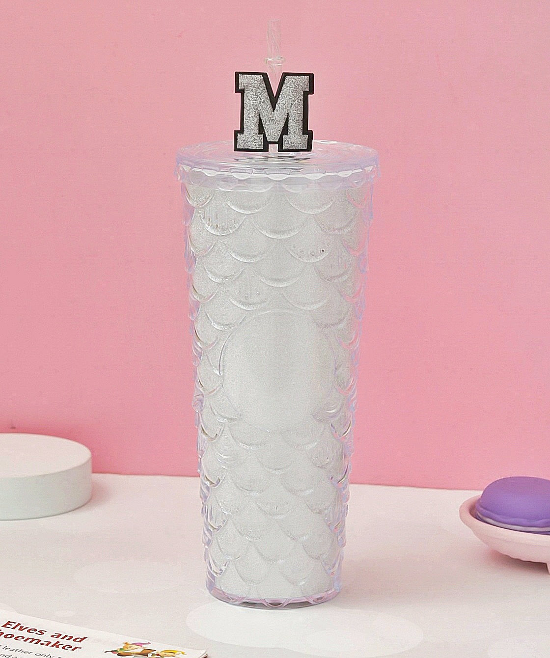 Scale Embossed Fancy Long Tumbler with Straw - 700 ml