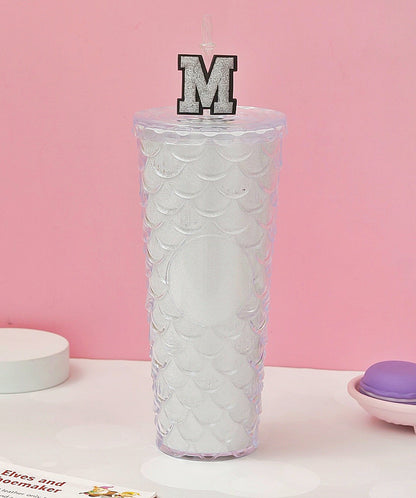 Scale Embossed Fancy Long Tumbler with Straw - 700 ml