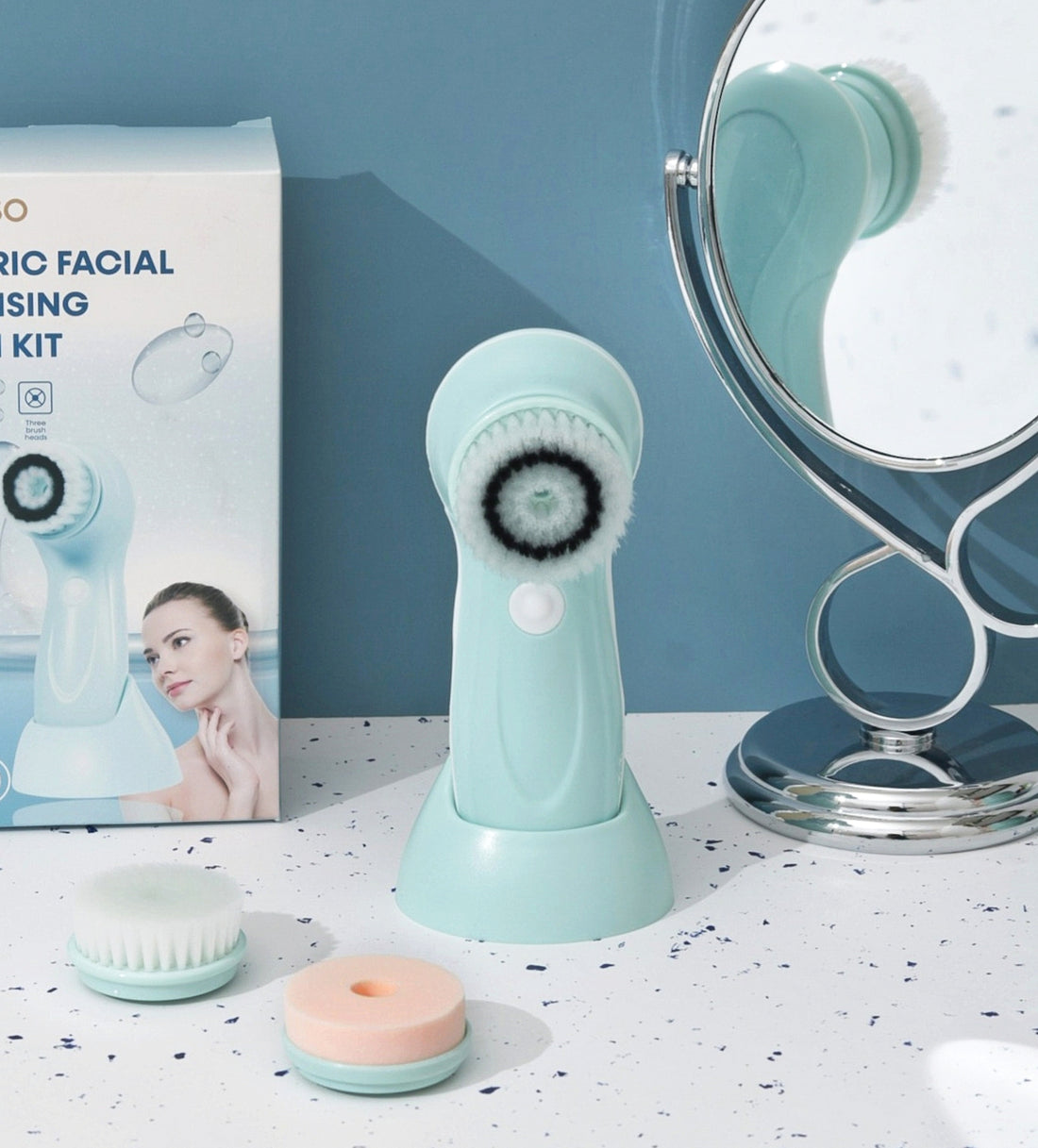 Electric Facial Cleansing Brush Kit - Blue