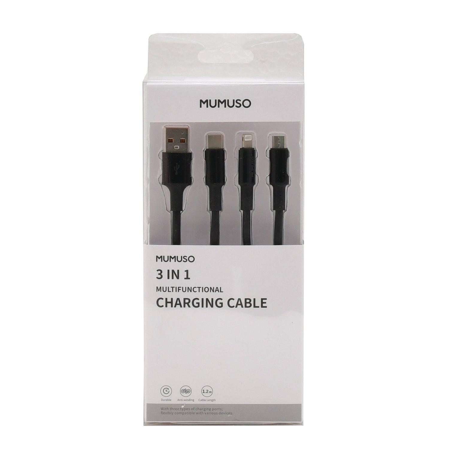 3-in-1 Multifunctional Charging Cable - Black Mumuso