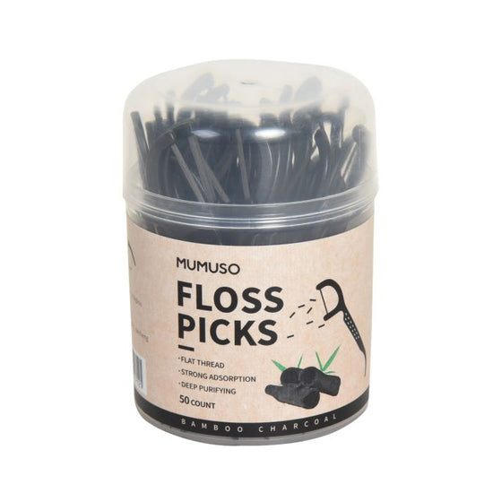 Bamboo Charcoal Dental Floss Picks (50 Pieces) Mumuso